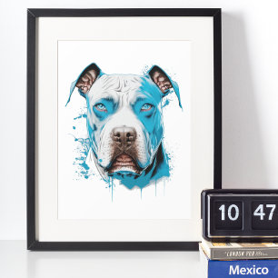 Weißer Pitbull mit blauen Augen Poster
