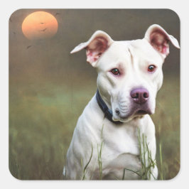 Weißer Pitbull Quadratischer Aufkleber