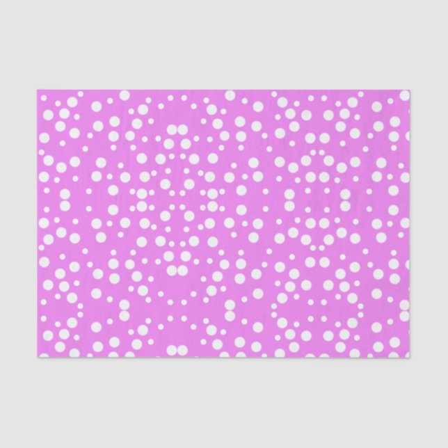 Weißer Polka Dots auf dem rosafarbenen Lavendel Ti Seidenpapier (Vorderseite)