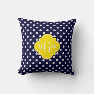Weißer Polka Dots Gelbes Quatrefolien 3 Monogramm Kissen