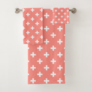 Weißer Polka-Kreuz auf Pfirsich Badhandtuch Set