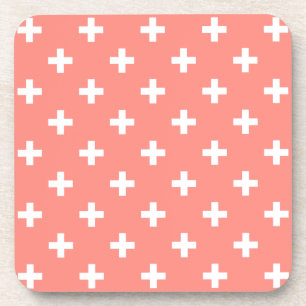 Weißer Polka-Kreuz auf Pfirsich Getränkeuntersetzer