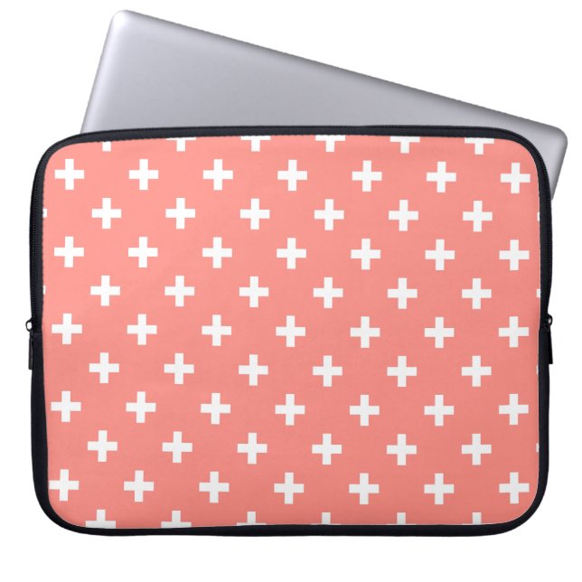 Weißer Polka-Kreuz auf Pfirsich Laptopschutzhülle (Vorderseite)