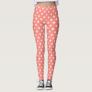 Weißer Polka-Kreuz auf Pfirsich Leggings