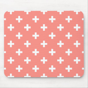 Weißer Polka-Kreuz auf Pfirsich Mousepad