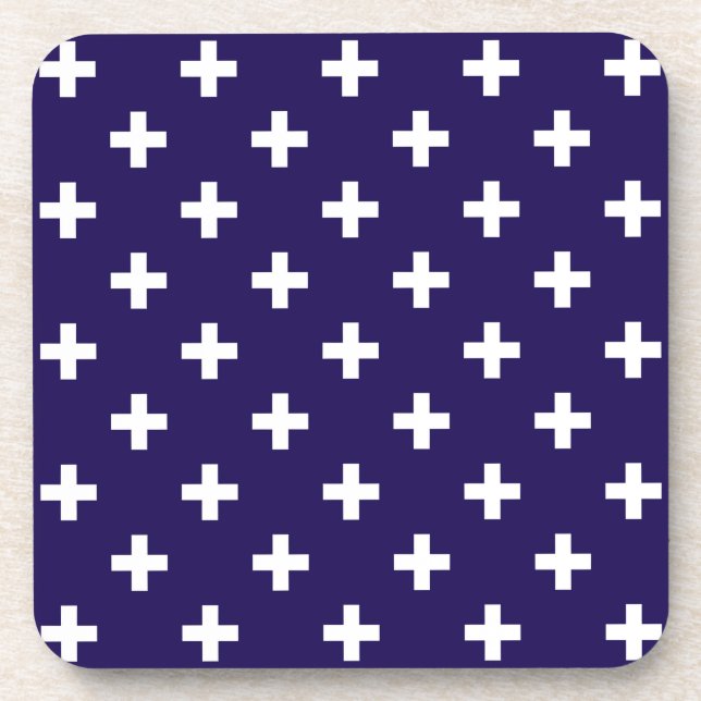 Weißer Polka kreuzt auf marineblau Getränkeuntersetzer (Vorderseite)