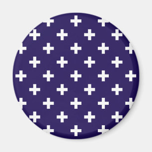 Weißer Polka kreuzt auf marineblau Magnet