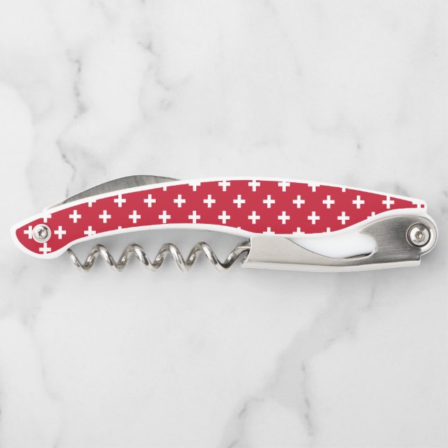 Weißer Polka kreuzt auf rot Kellnermesser (Rückseite)