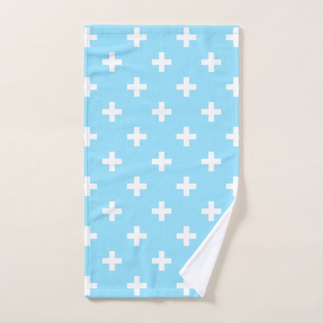 Weißer Polka kreuzt in Babyblau Handtuch (Handtuch)