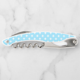 Weißer Polka kreuzt in Babyblau Kellnermesser