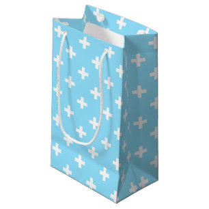 Weißer Polka kreuzt in Babyblau Kleine Geschenktüte