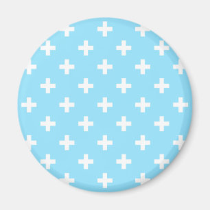 Weißer Polka kreuzt in Babyblau Magnet