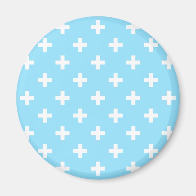 Weißer Polka kreuzt in Babyblau Magnet (Vorne)