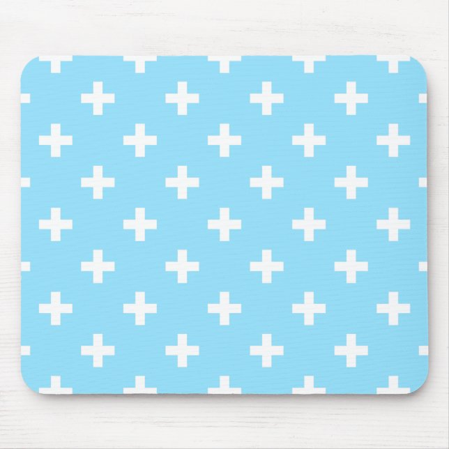 Weißer Polka kreuzt in Babyblau Mousepad (Vorne)