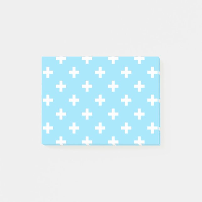 Weißer Polka kreuzt in Babyblau Post-it Klebezettel (Vorderseite)