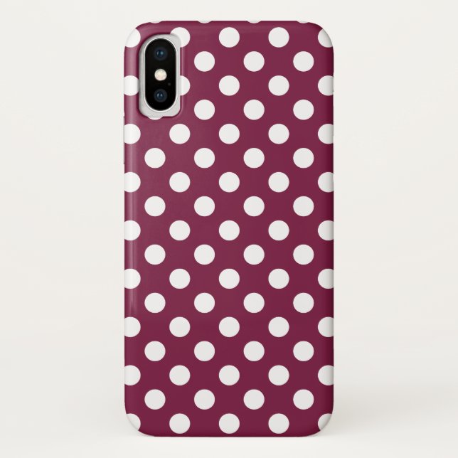Weißer Polka-Punkte auf Bordeaux Case-Mate iPhone Hülle (Rückseite)