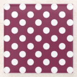 Weißer Polka-Punkte auf Bordeaux Glasuntersetzer<br><div class="desc">Weißer Polka-Punkte auf Bordeaux</div>