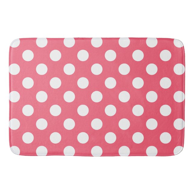Weißer Polka Punkte auf Korallen Badematte (Vorderseite)