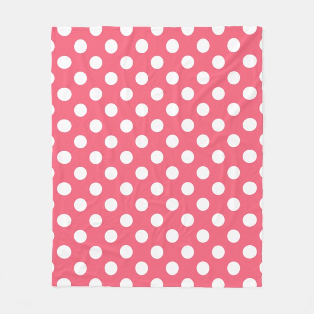 Weißer Polka Punkte auf Korallen Fleecedecke (Vorderseite)