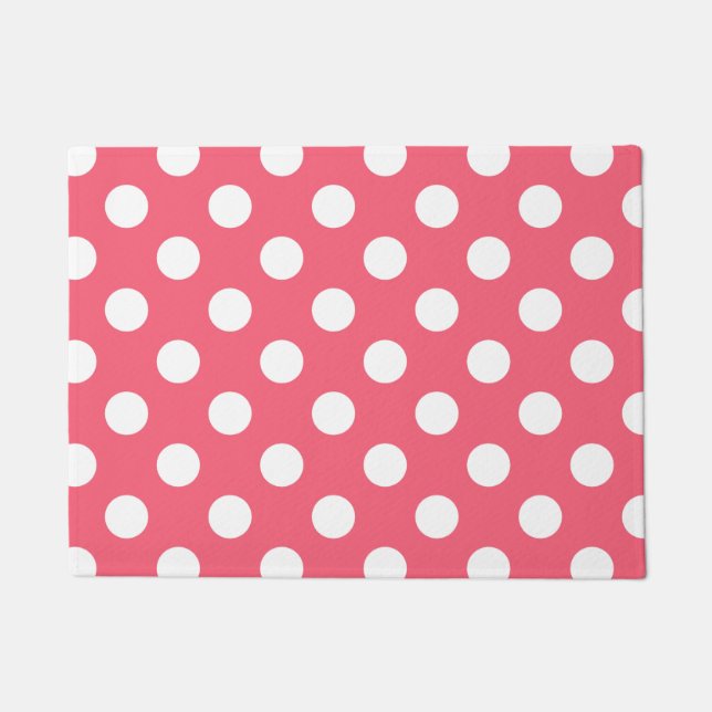 Weißer Polka Punkte auf Korallen Fußmatte (Vorderseite)