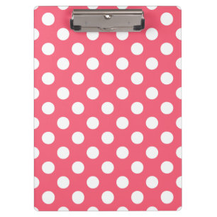 Weißer Polka Punkte auf Korallen Klemmbrett