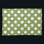 Weißer Polka Punkte auf Olivengrün Küchentuch<br><div class="desc">Weißer Polka Punkte auf Olivengrün</div>