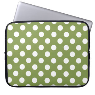 Weißer Polka Punkte auf Olivengrün Laptopschutzhülle