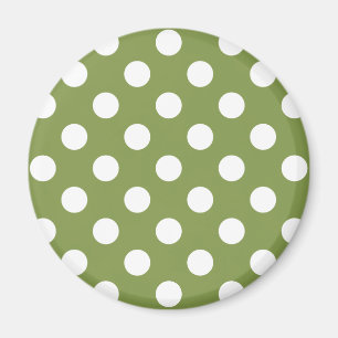 Weißer Polka Punkte auf Olivengrün Magnet