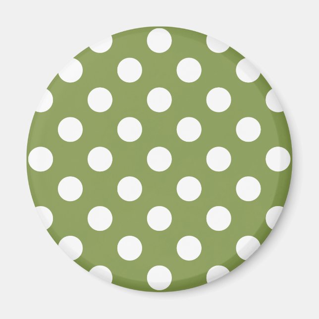 Weißer Polka Punkte auf Olivengrün Magnet (Vorne)
