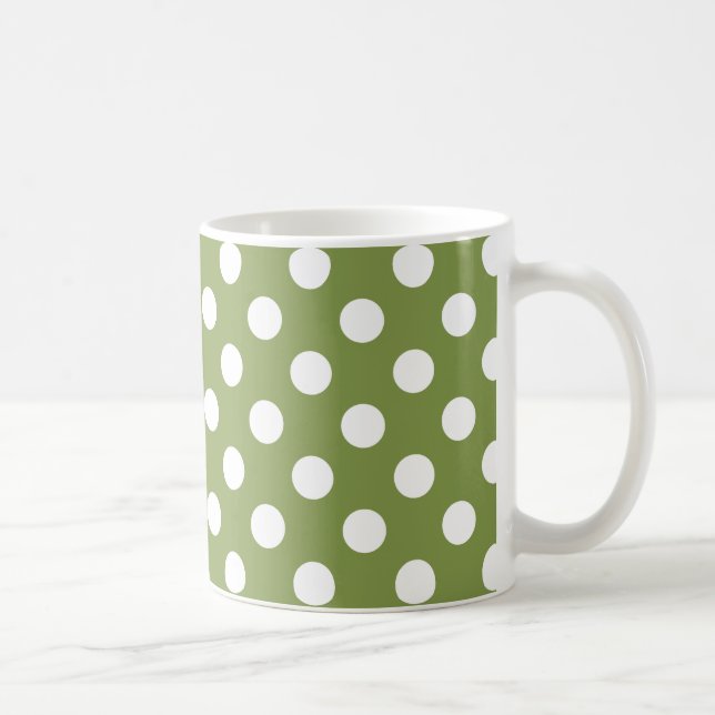 Weißer Polka Punkte auf Olivengrün Tasse (Rechts)