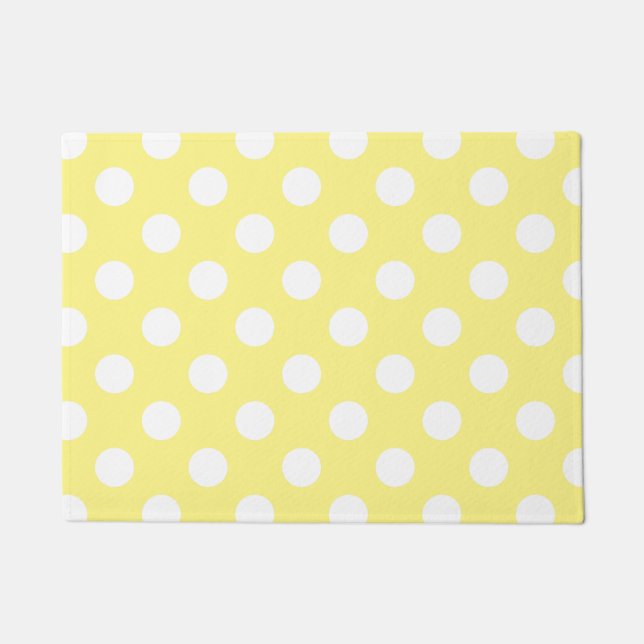 Weißer Polka Punkte auf Zitronengelb Fußmatte (Vorderseite)