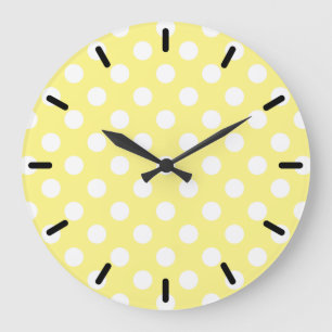 Weißer Polka Punkte auf Zitronengelb Große Wanduhr