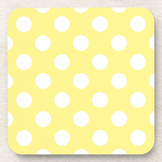 Weißer Polka Punkte auf Zitronengelb Untersetzer (Vorderseite)