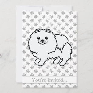 Weißer Pomeranian Süßer Cartoon-Hund Geburtstagsfe Einladung