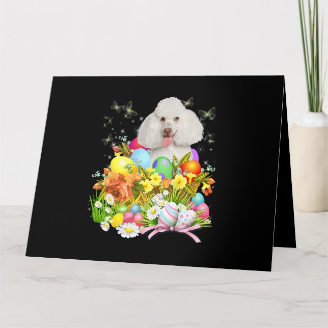 Weißer Poodle Bunny Dog Ostereier Basket Coo Karte (Vorderseite)