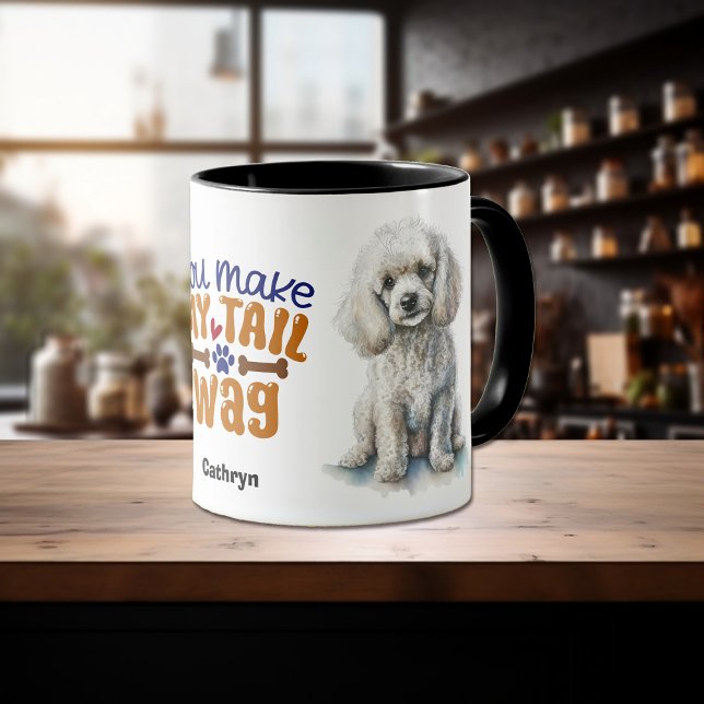 Weißer Poodle-Hund, den du mir zum Schwanz gibst Tasse (Von Creator hochgeladen)