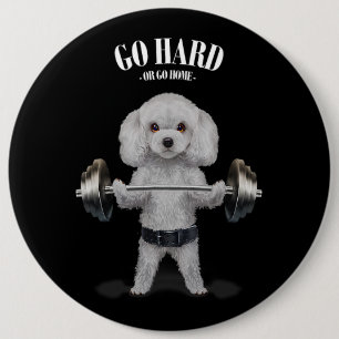 Weißer Poodle Hund Gewichtsabnahme in Fitness Gym Button