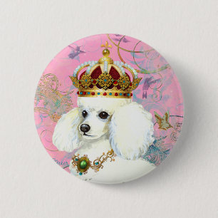 Weißer Poodle-Prinzessin mit Hummingbirds Button