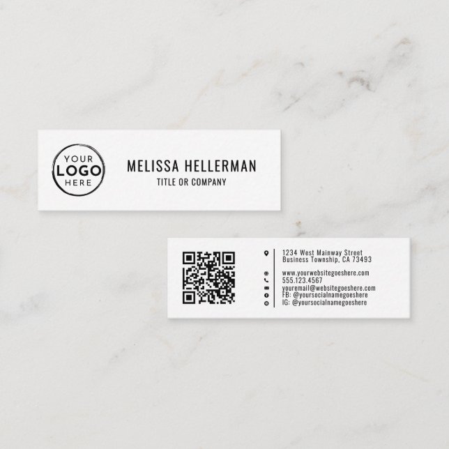 Weißer professioneller Logo-QR-Code Mini Visitenkarte (Vorne/Hinten)