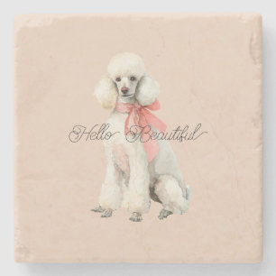 Weißer Pudel-Hund Hallo Schönheit Steinuntersetzer
