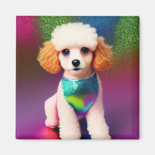 Weißer Pudel mit cremefarbenen Ohren auf Regenboge Magnet