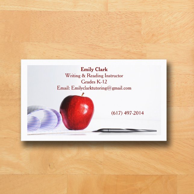 Weißer QR-Code-Schullehrer  Rother Apfel   Visitenkarte (White Business Card for Teacher )