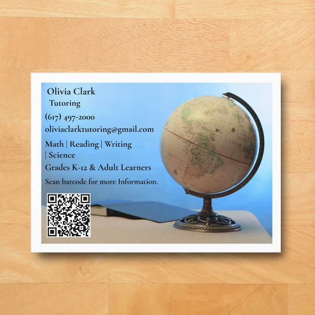 Weißer QR-Code-Tutor-Lehrer-Globus und Buch Klasse Visitenkarte (White Globe  Business Card for Teacher )