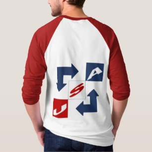 Weißer Raglan-Shirt, rot auf dem Rücken Mann DESIG T-Shirt