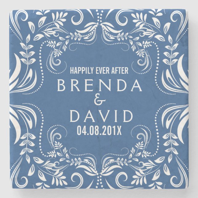 Weißer Rahmen mit blühender Oberfläche - benutzerd Steinuntersetzer (Vorderseite)