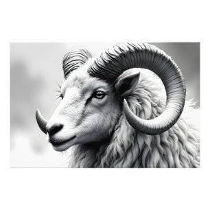 Weißer Ram in Schwarz und Weiß Fotodruck