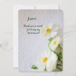 Weißer Ranunculus auf strukturiertem Papier danke Karte