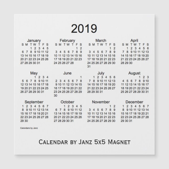 Weißer Rauchkalender 2019 von Janz 5x5 Magnet (Vorderseite)