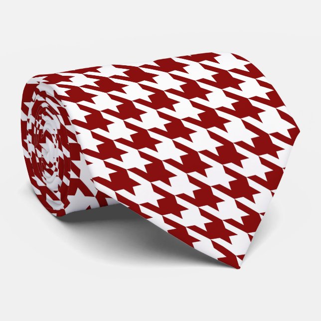 Weißer Red Pied de Poule Houndstooth Krawatte (Gerollt)