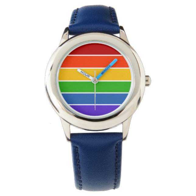 Weißer Regenbogen Streifen Armbanduhr (Vorderseite)